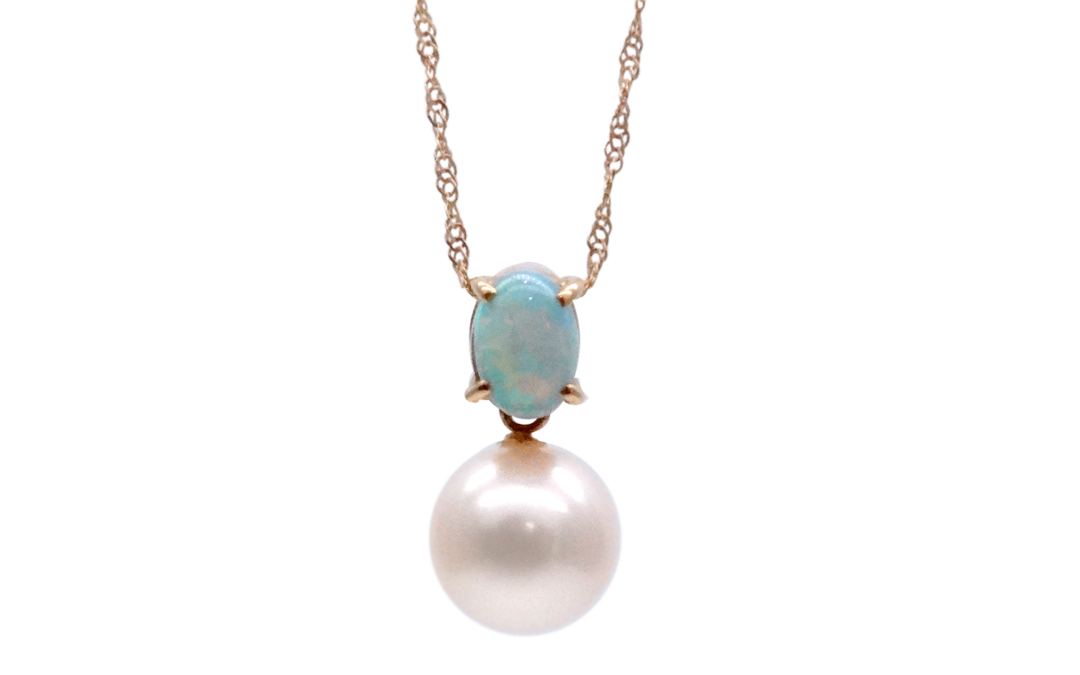 White Akoya Pearl Gold Opal Pendant (P43)