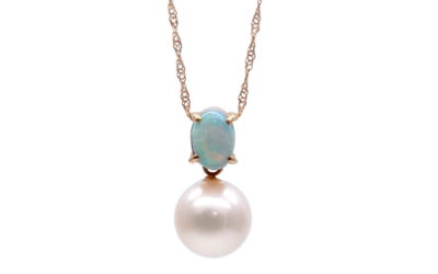 White Akoya Pearl Gold Opal Pendant (P43)