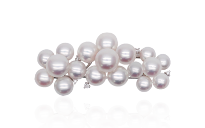 White Akoya Pearl White Gold Diamond Brooch Pin (B51)