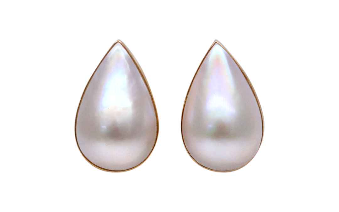 White Mabe Pearl Gold Earrings (E5)