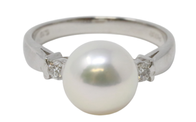 White Akoya Pearl Platinum Diamond Ring (R7)