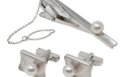 White Akoya Pearl Silver Tie Pin Cuffs (S3)