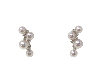 White Akoya Pearl Gold Diamond Earrings (E48)