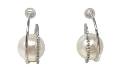 White South Sea Pearl and Diamond Earrings (E78)