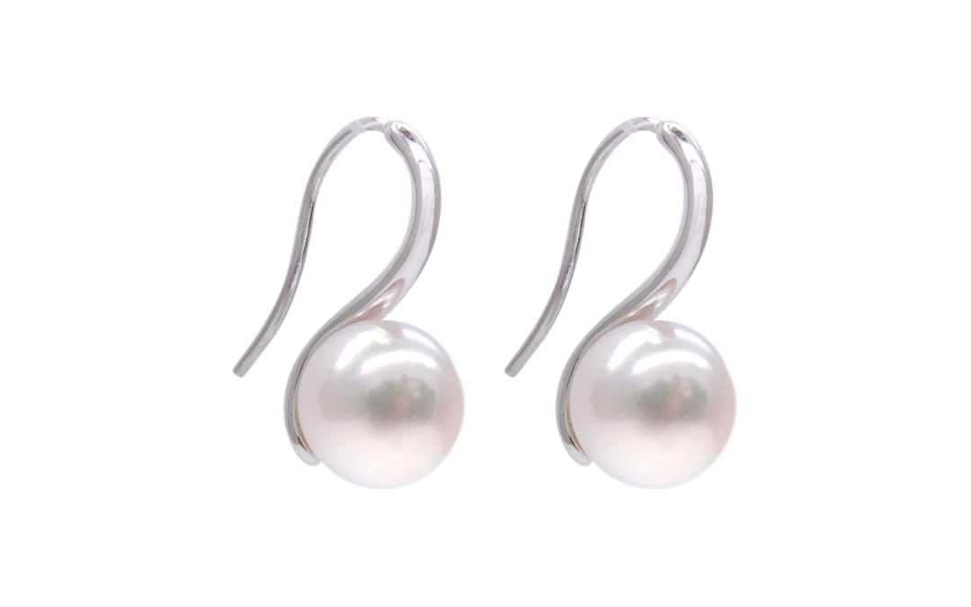 White Akoya Pearl White Gold Earrings (E47)