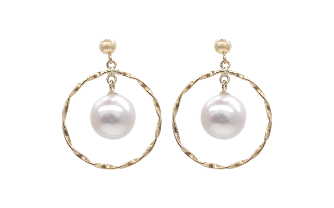 Shizuku White Akoya Pearl Gold Earrings (E49)