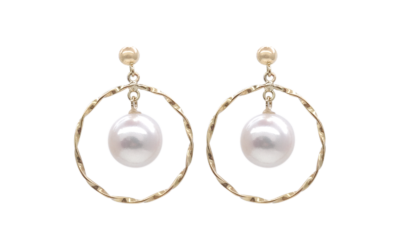 Shizuku White Akoya Pearl Gold Earrings (E49)