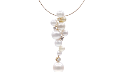 White Akoya Pearl Gold Diamond Pendant (P75)