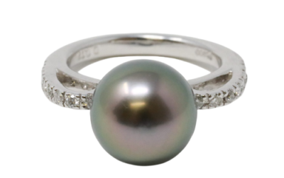 Black South Sea Pearl Platinum Diamond Ring (R5)