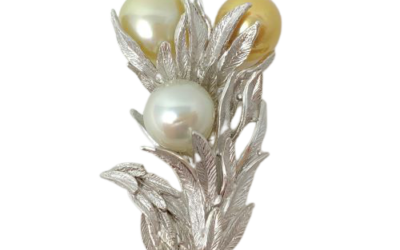 Gold White South Sea Pearl Silver ‘Floral’ Brooch Pin (B21)