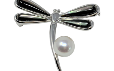 White Akoya Pearl Silver ‘Dragonfly’ Brooch Pin (B9)