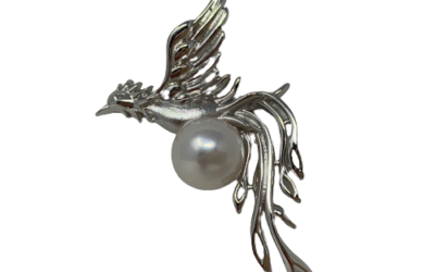 White Akoya Pearl Silver ‘Phoenix’ Pin (B27)