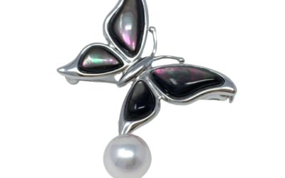 White Akoya Pearl Silver ‘Butterfly’ Brooch Pin (B14)