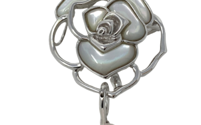 White Akoya Pearl Detachable Silver ‘Rose’ Brooch Pin (B17)