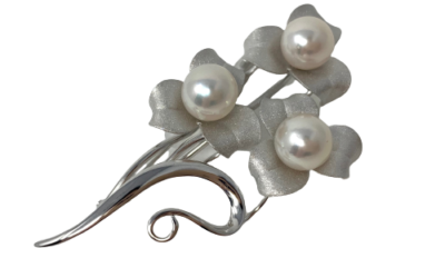 White Akoya Pearl Silver ‘Flower Pistil’ Brooch Pin (B36)