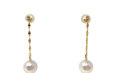 White Akoya Pearl Gold Diamond Earrings (E94)