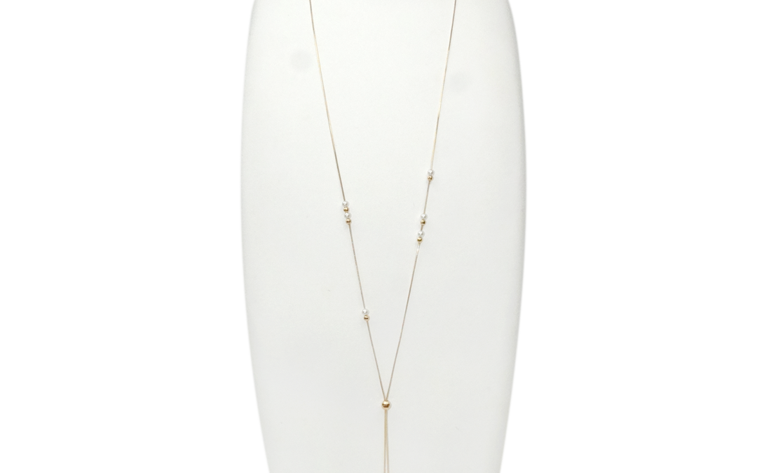 White Akoya Pearl Gold Station Necklace (N24)