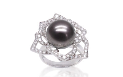 South Sea Black Pearl Platinum Diamond Ring (R19)