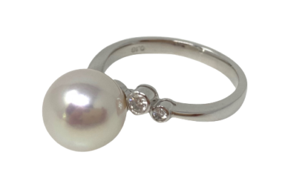 White Akoya Pearl Platinum Diamond Ring (R21)