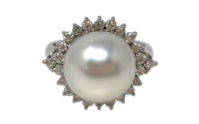 White South Sea Pearl Platinum Diamond Ring (R22)