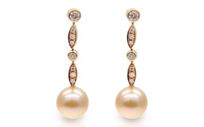 Gold South Sea Pearl Earring with Gold and Diamond (E113)