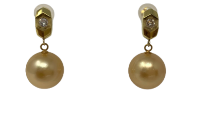 Gold South Sea Pearl Earring with Gold and Diamond Earrings (E108)