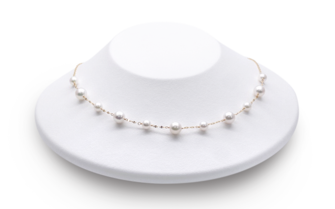 White Akoya Pearl Gold Station Necklace (N20)