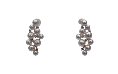 White Baby Akoya Pearl Gold Diamond Earrings (E200)