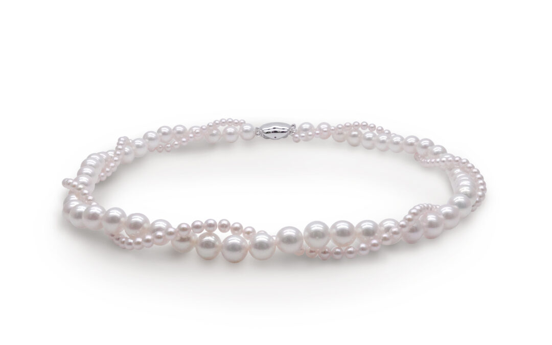 Pink Akoya Pearl Woven Strand Choker Necklace (N108)