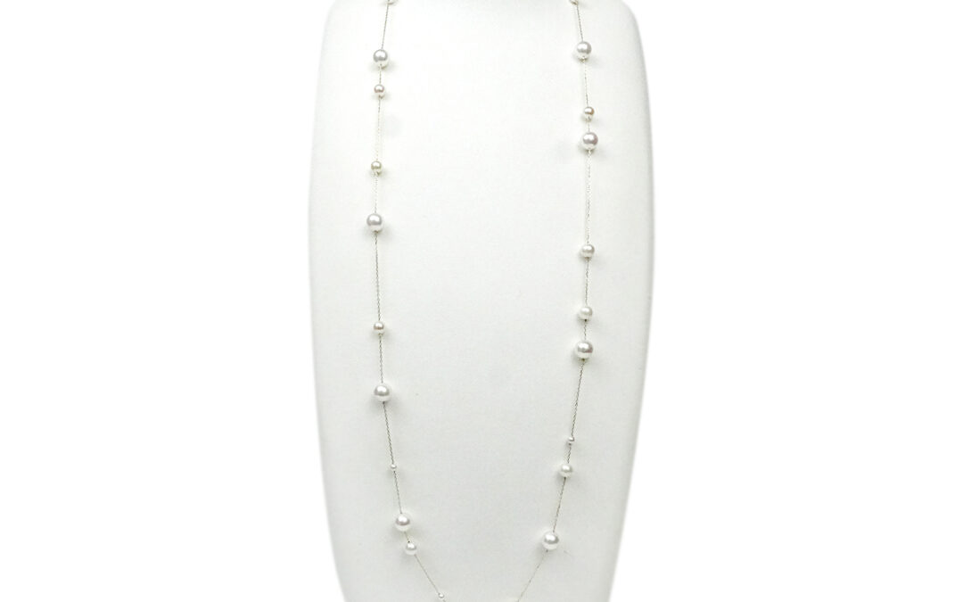 White Akoya Pearl Long Station Necklace (N109)