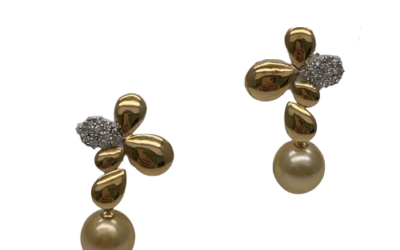 Gold South Sea Pearl Gold Diamond Earrings (E210)