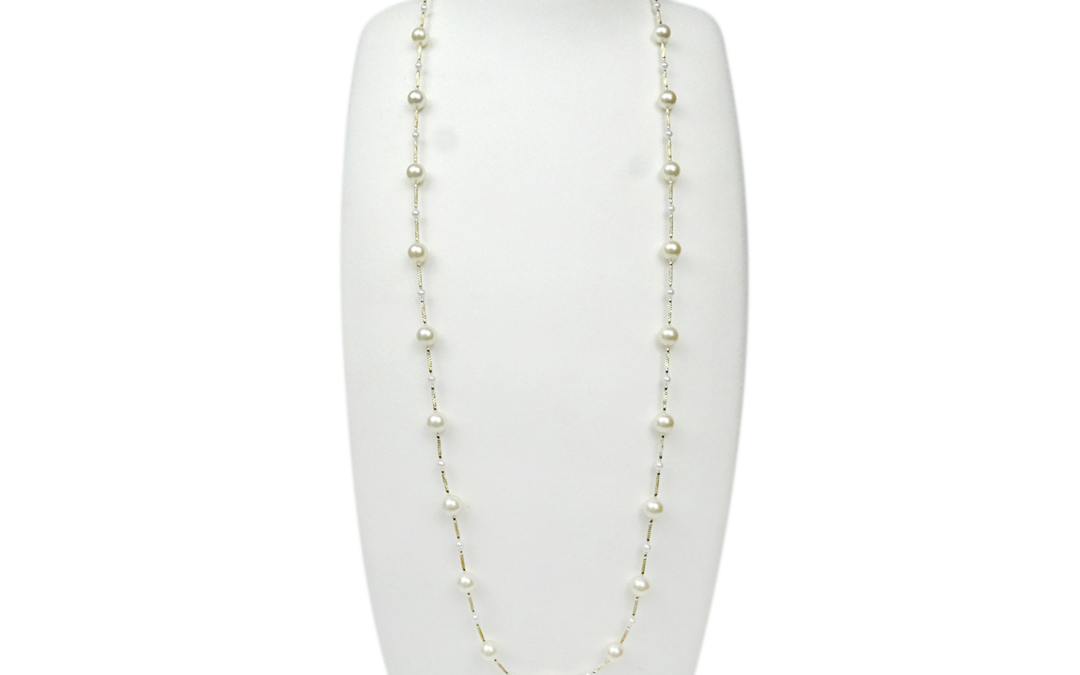 White Akoya Pearl Gold Station Necklace (N104)