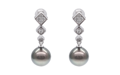 Black South Sea Pearl White Gold Diamond Earrings (E215)