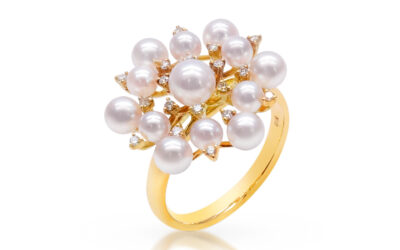 White Akoya Pearl Gold Diamond Ring (R52)