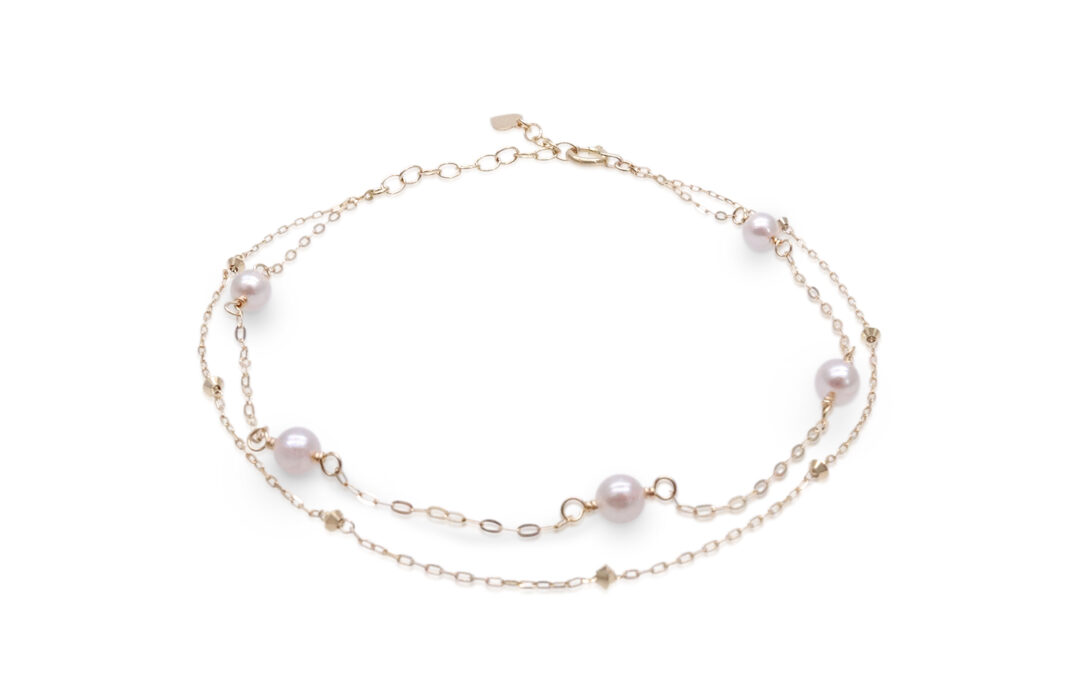 White Akoya Pearl Layered Gold Station Bracelet (BL54)