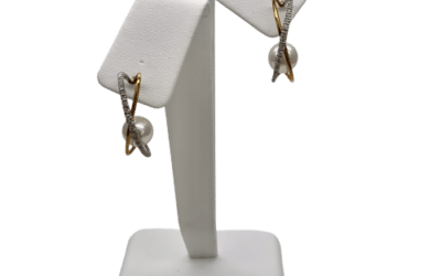 White Akoya Pearl Gold Platinum Diamond Earrings (E229)