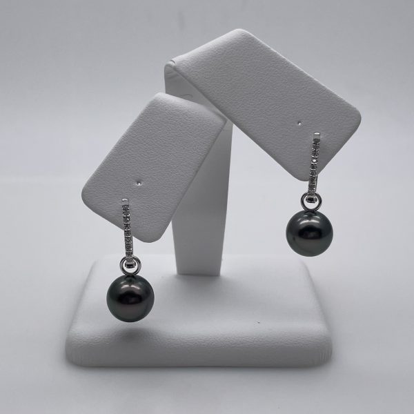 Black South Sea Pearl Earring with White Gold and Diamond (E231) - Image 6