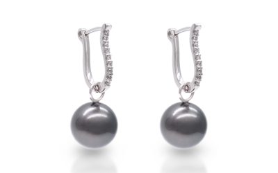 Black South Sea Pearl Earring with White Gold and Diamond (E231)