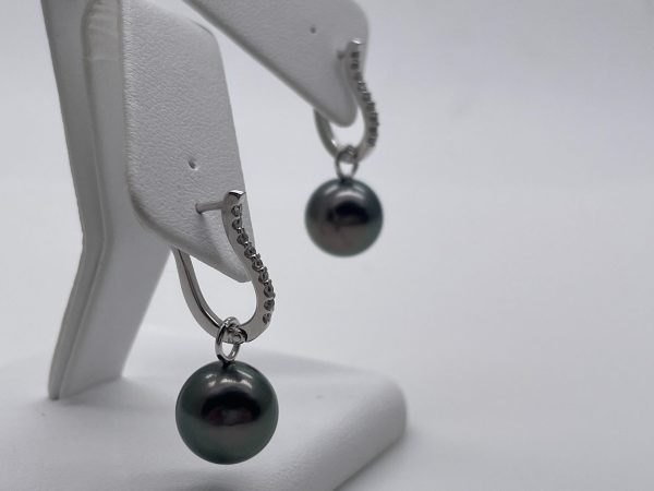 Black South Sea Pearl Earring with White Gold and Diamond (E231) - Image 4