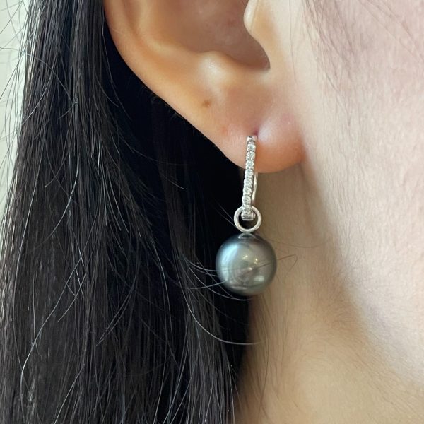 Black South Sea Pearl Earring with White Gold and Diamond (E231) - Image 5