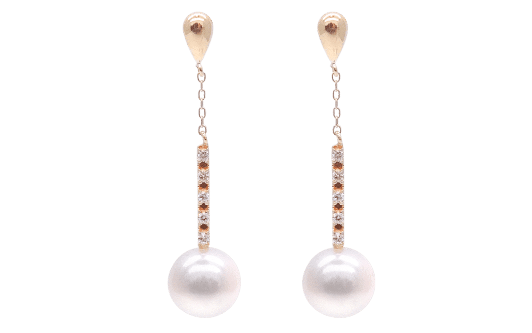 White Akoya Pearl Gold Diamond Earrings (E232)