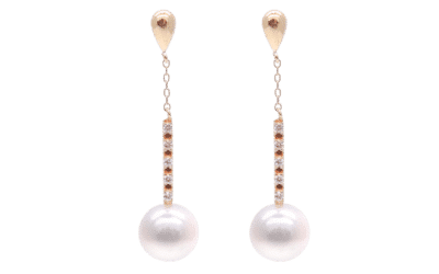 White Akoya Pearl Gold Diamond Earrings (E232)