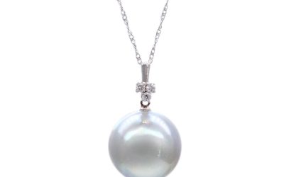 Blue Rainbow Mabe Pearl White Gold Diamond Pendant (P223)