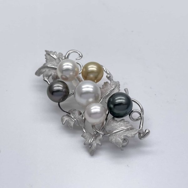 B54 South Sea Pearls Silver 'Garden' Pin