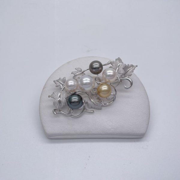 B54 South Sea Pearls Silver 'Garden' Pin