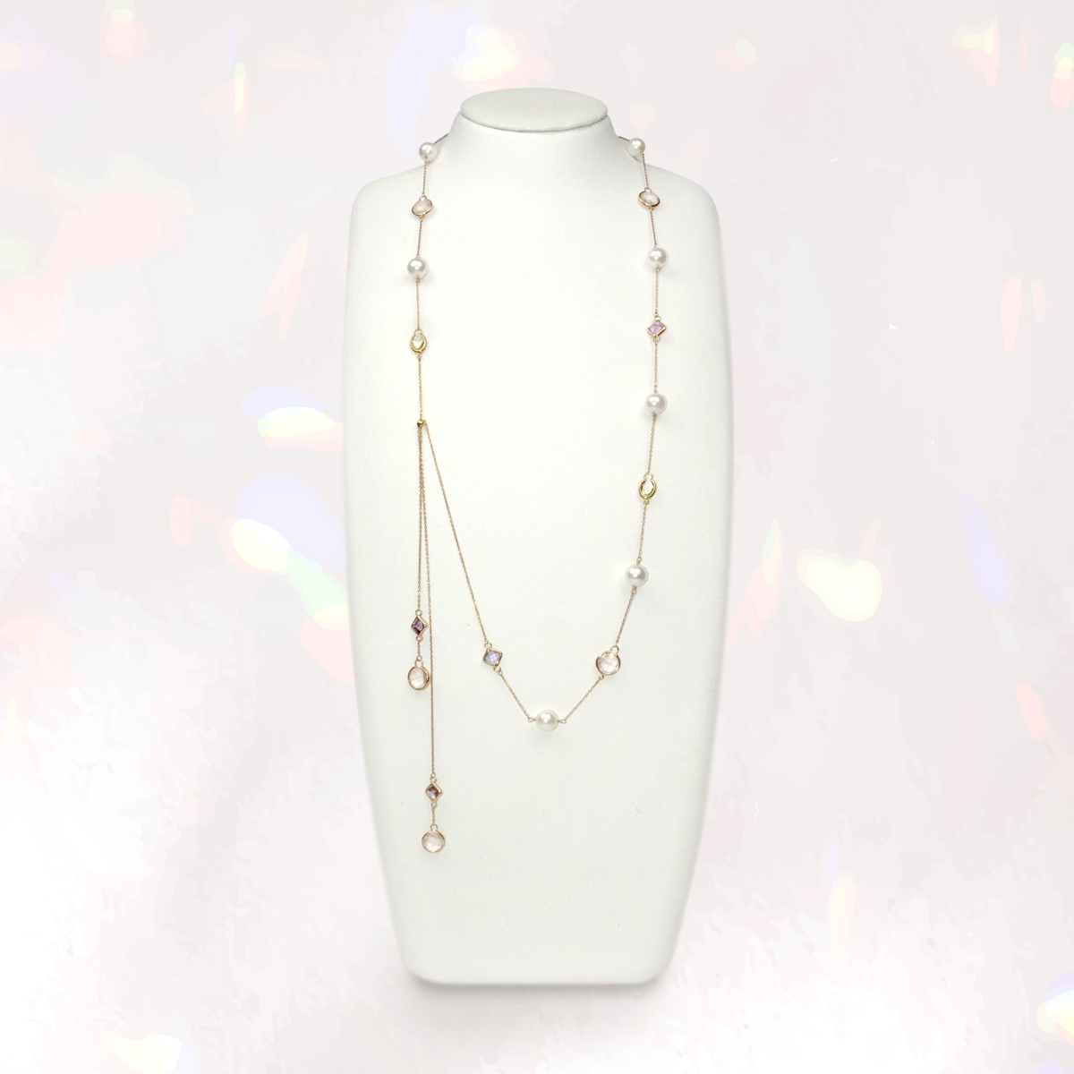 White Akoya Pearl Long Station Necklace (N125)