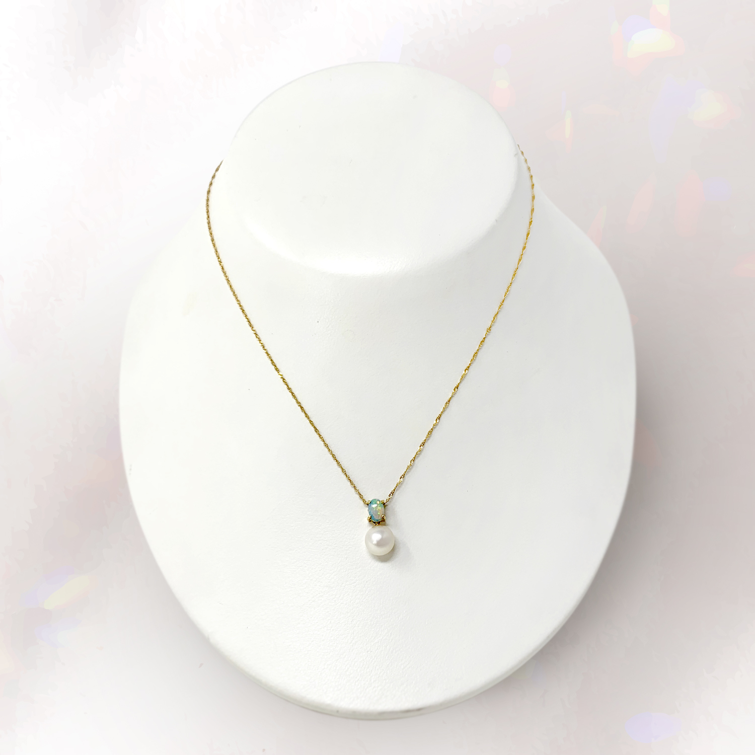 White Akoya Pearl Gold Opal Pendant (P43)