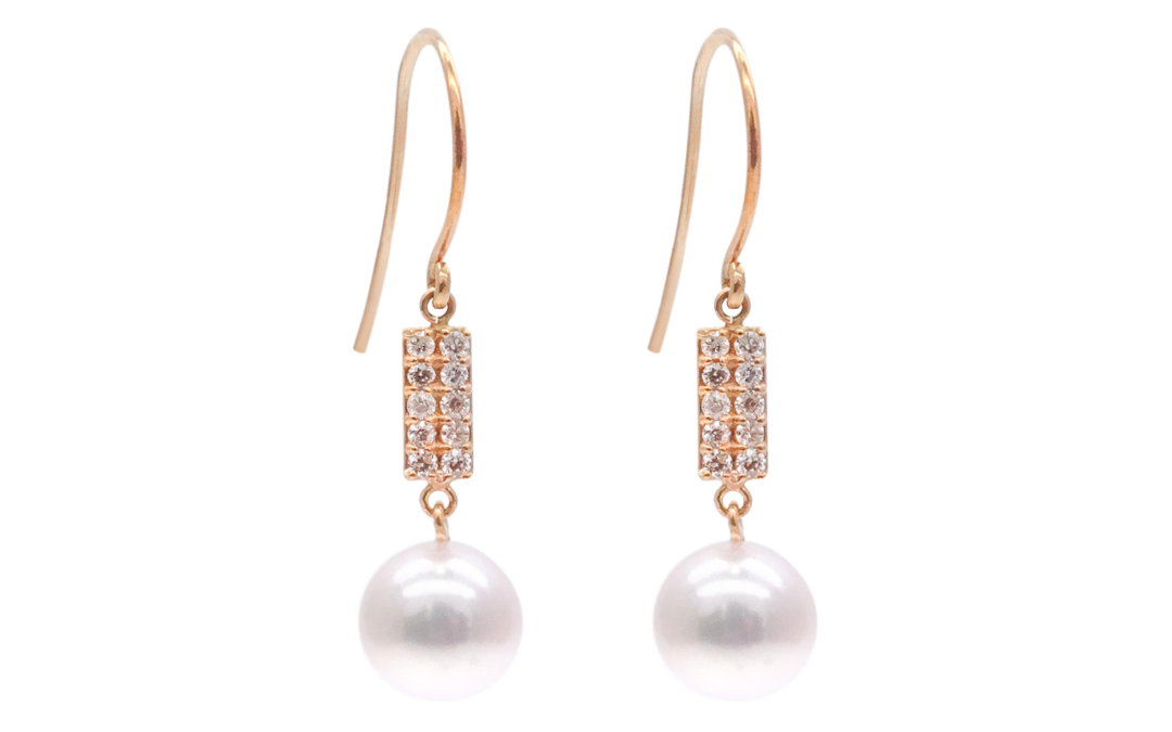 White Akoya Pearl Diamond Earrings (E239)