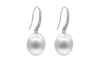 White South Sea Pearl Diamond Earrings (E244)