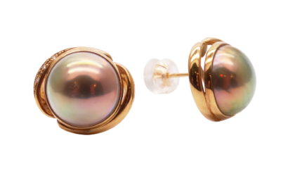 Gold Mabe Pearl Earrings (E250)